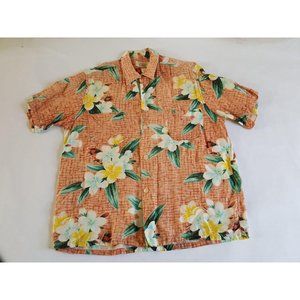 Vintage 1980s Hawaiian Tee Floral Orange Button Do